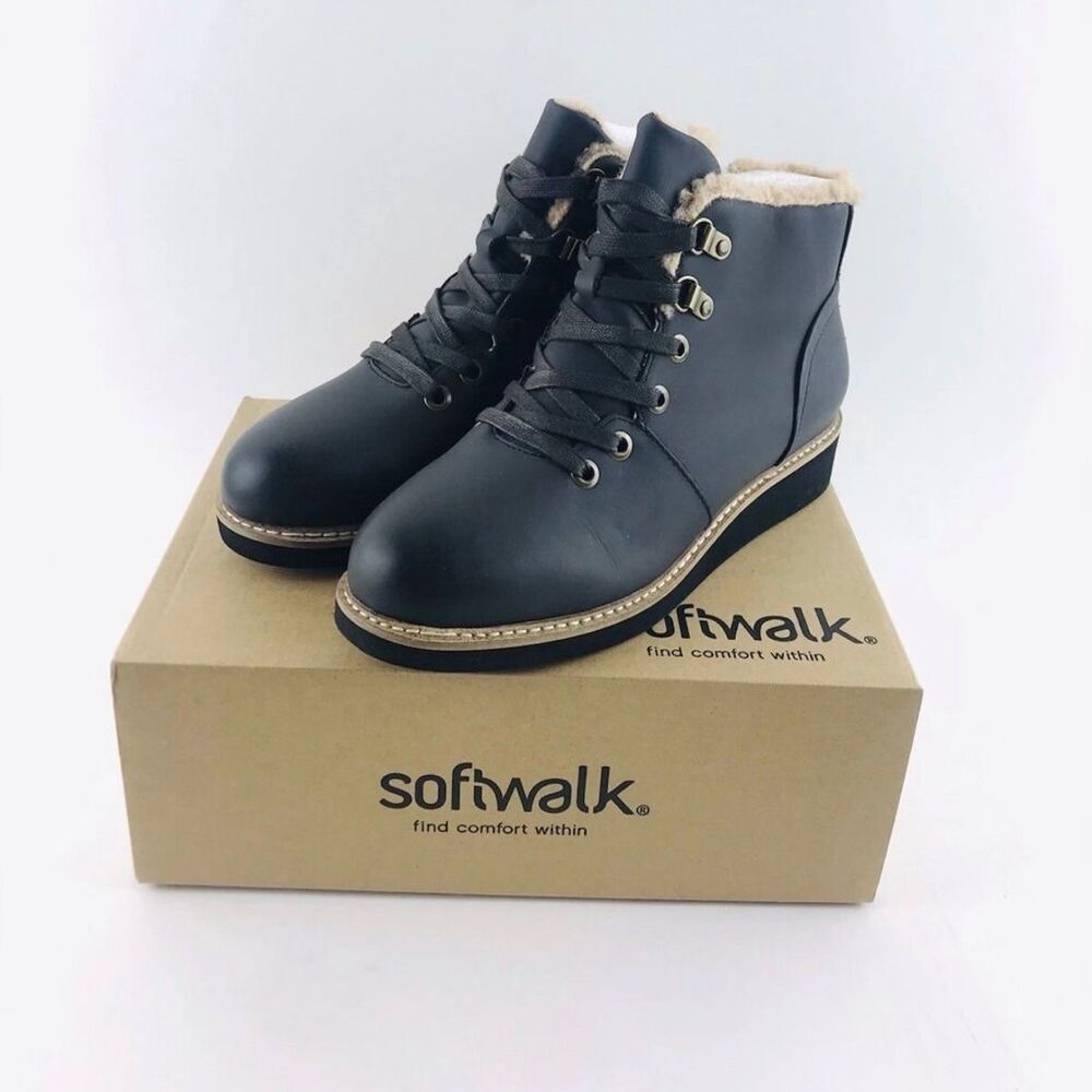 SoftWalk Charcoal Leather Boots SoftWalk Ankle Booties Faux Fur SoftWalk Shoes